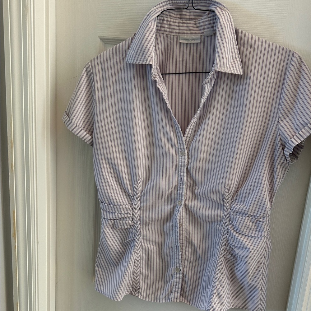 New York & Company Purple Striped Button Down Shirt